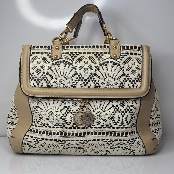 DOLCE & GABBANA Miss Sicily Lace Heritage Large Satchel In Beige - Picture 1 of 17